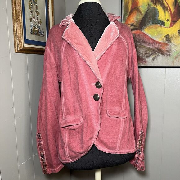 Aratta Silent Journey Women’s Colonel Jacket Pink Floral Boho Blazer Large - Picture 1 of 5